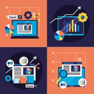 a set of flat icons with Google Algorithm graphs.